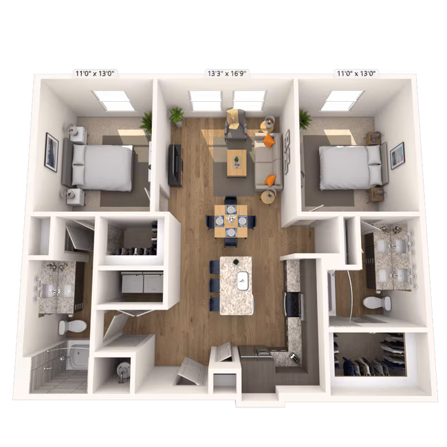 B2 2x2 1112 SF 2309 floor plan